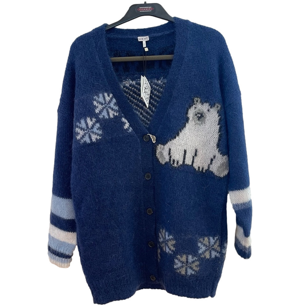 NWT Loewe Mohair Knit Cardigan Oversized Women’s Blue Sweater Polar Bear Winter